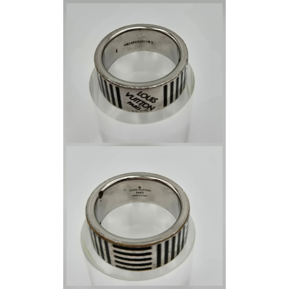 Louis Vuitton Damier Black Silver Tone Ring M62494 US0118 Size 9.5 Mens Band - Picture 3 of 10